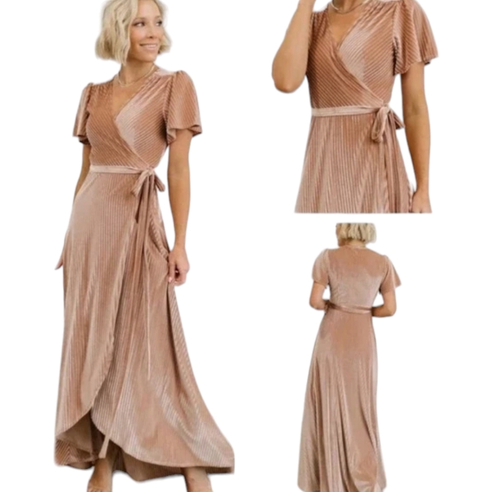 Baltic Born Andi champagne.velvet ribbed wrap dress